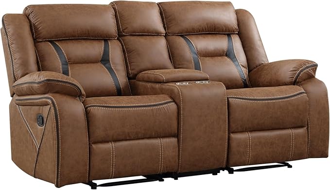 EBELLO Faux Leather Manual Loveseat Recliner, 2 Seat Reclining Sofa Chair