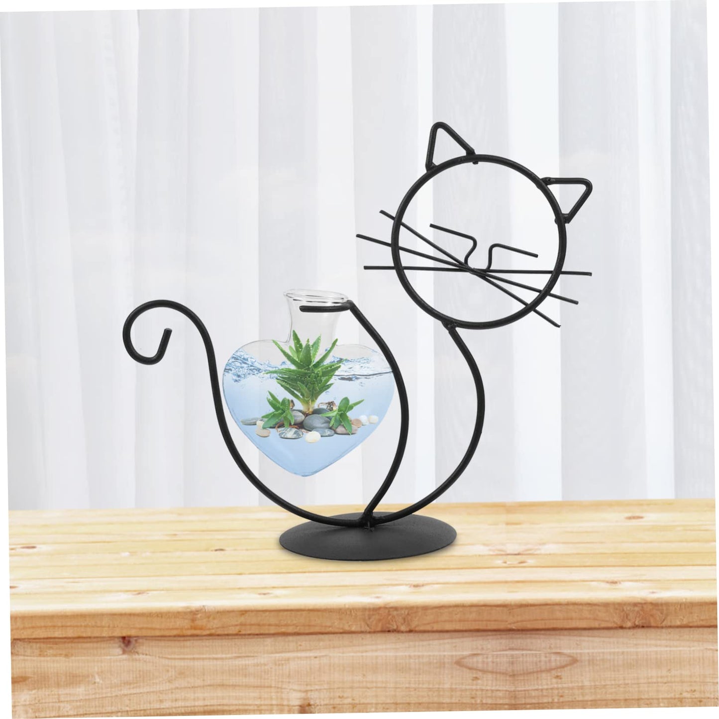 BESTOYARD 2pcs Cat Wrought Iron Vase Desktop Plant Terrarium Flowers Vase Air Plant Hanger Iron Art Frame Vases Cactus Decor Iron Succulent Terrarium Glass Simple Flower Arrangement, As Shownx2pcs