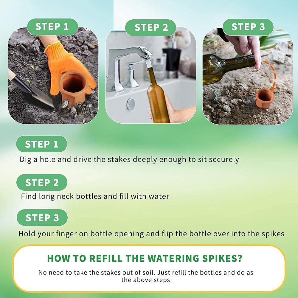 Tcamp 10 Pack Terracotta Watering Spikes, Plant Watering Devices Wine Bottle Automatic Plant Self Watering Spikes for Vacations, Self-Watering Stakes for Indoor Outdoor Plants