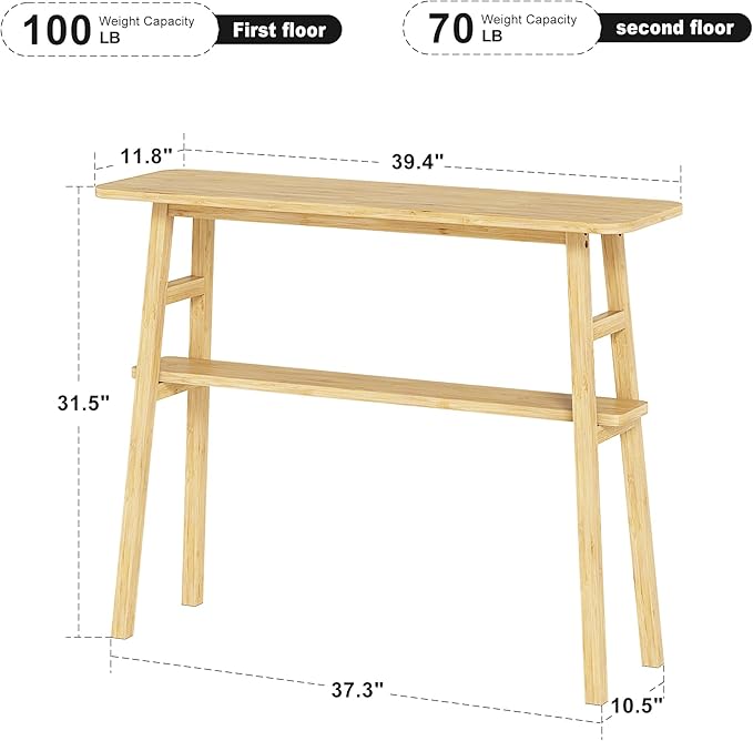 39.4" Solid Bamboo Entryway Console Table, Sofa Table Behind Couch, Narrow