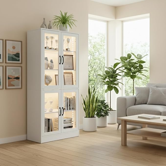 holzart Modern White 5-Tier Display Cabinet