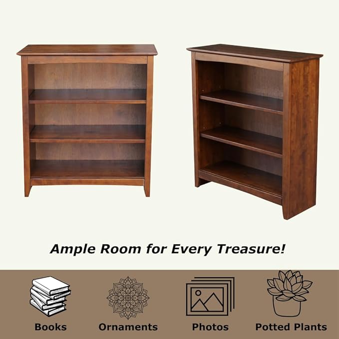 Solid Wood Bookcase 36" High, Adjustable Shelves, Kitchen/Dining Furniture