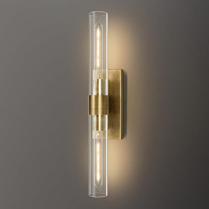 Wall Sconces, 22.8" Gold Bathroom Sconces Wall Lighting with Clear Glass, Modern Sconces Wall Decor Brass Light Fixtures for Bathroom Mirror Living Room Hallway Bedroom