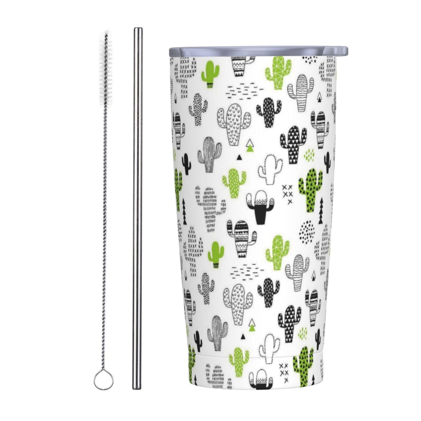 JASROTAO Cute Cacti Tumbler with Straw, Green Cactus 20oz Stainless Steel Vacuum Insulated Coffee Cup Travel Mug, Leakproof Lid, Souvenir for Women Men (Halloween, Birthday, Christmas)