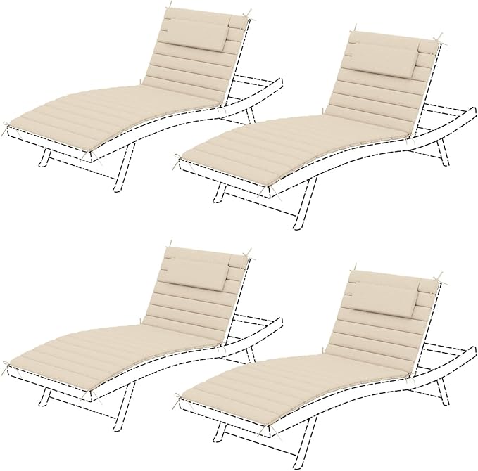 Sundale Outdoor Olefin Quilted Lounge Cushion Set of 4, Patio Foldable Chaise