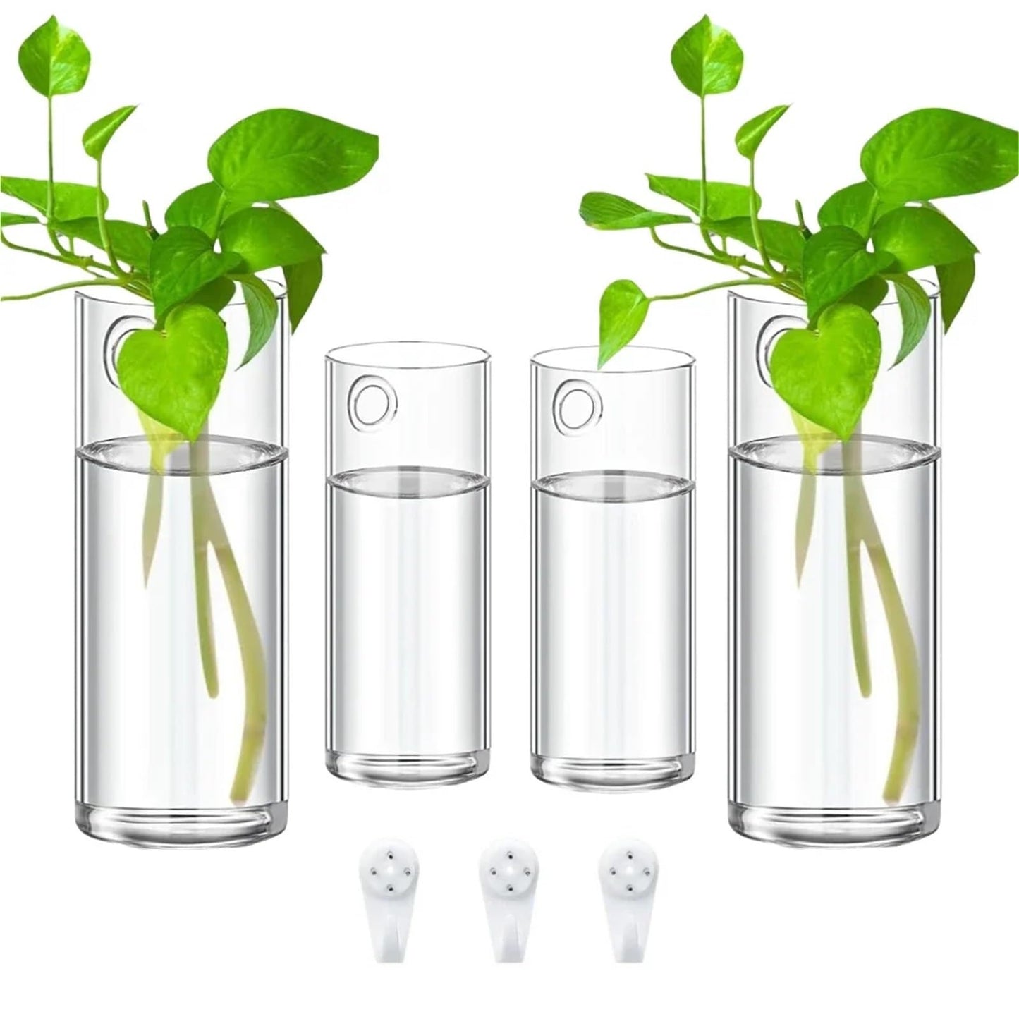 Glass Vase Vase 3Pack Wall Hanging Glass Planters Plant Terrarium Plants Holders Air with Plastic Invisible Traceless Hangers(3Pcs Large)