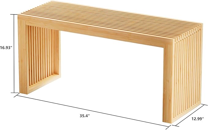 Bamboo Dining Bench, 35 inch Farmhouse Decor Indoor Kitchen Table Bench