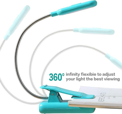 VAVOFO Clip On Rechargeable Reading Light, 7 LEDs with 3 Colortemperature 9 Brightness Levels Book Lights for Reading in Bed with Power Indicator for Bookworms (Blue 2-Pack)
