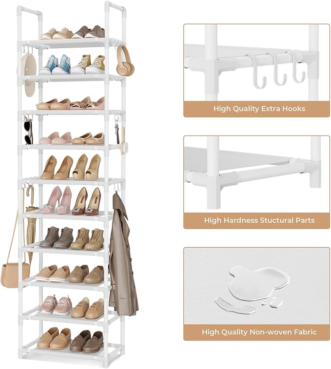 VTRIN 10 Tiers Tall Shoe Rack Holds 20-25 Pairs of Shoes Sturdy Vertical Shoe