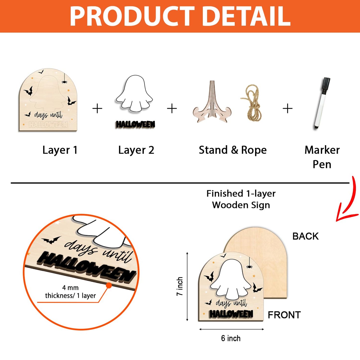 Reusable Days Until Halloween Dry Erase Board Sign for Kids Activities, Halloween Countdown Advent Wall Tabletop Decor Home Classroom Sign, Ghost Theme Decorations Indoor Tiered Tray (Marker Included)