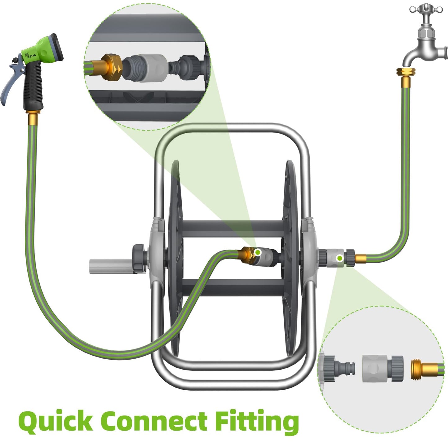 YESTAR Water Hose Reel Cart, Holds 60-80 Ft of 5/8 Inch Hose, Grey Wall Mounted Garden Hose Cart, Portable Hose Reel for Convenient Storage and Watering
