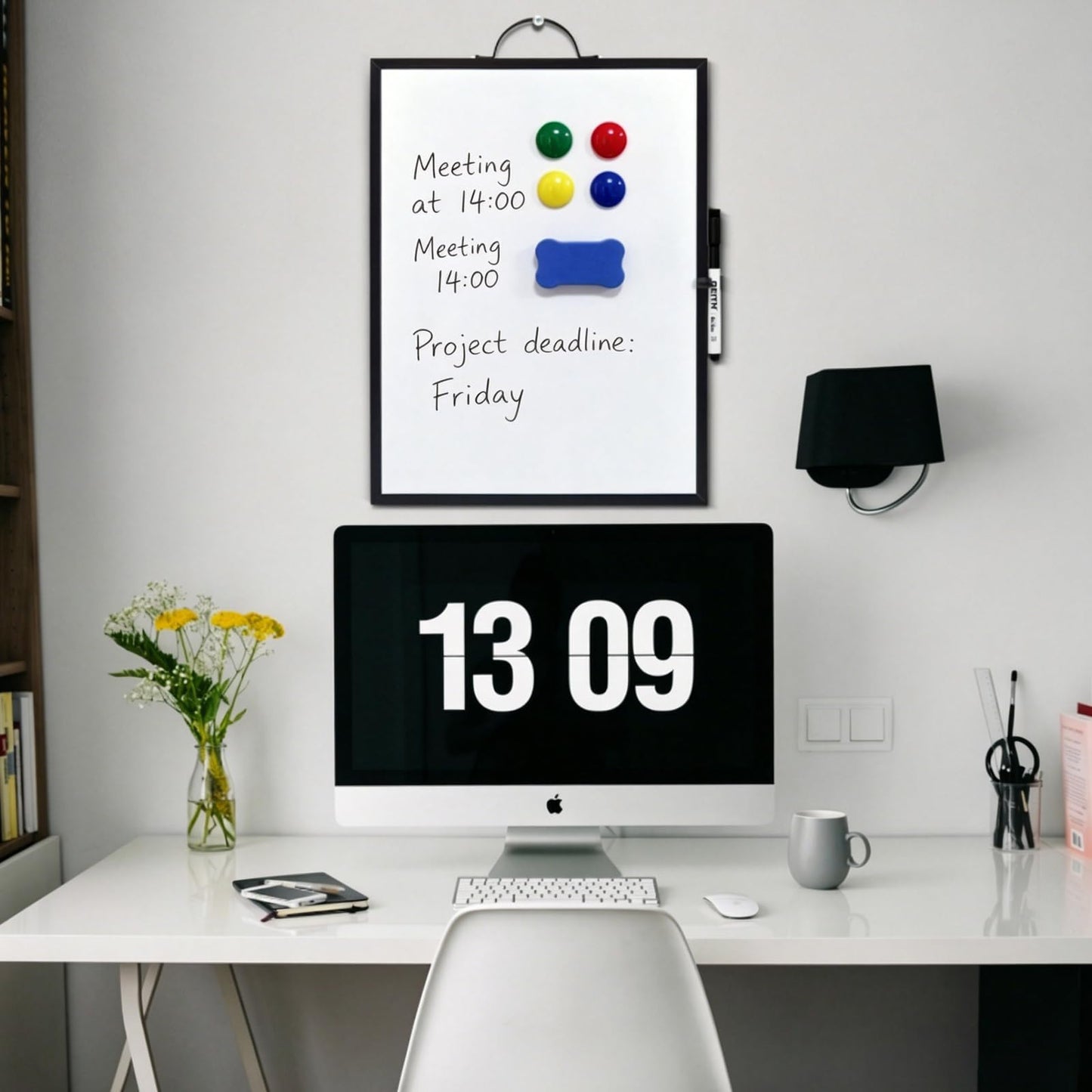 Small White Board,16"X12"Portable Aluminum Frame Whiteboard, Magnetic Double Sided Dry Erase Board, with A Handle and Side Pen Clip,for Office, Home,School,Includ 4 Magnets,1 Eraser,1 Marker (Black)
