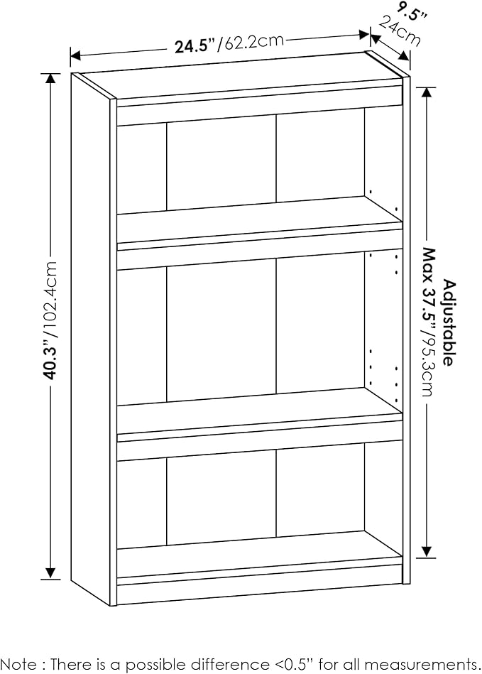Furinno Jaya Book Shelf, 3-Tier Modern Bookshelf