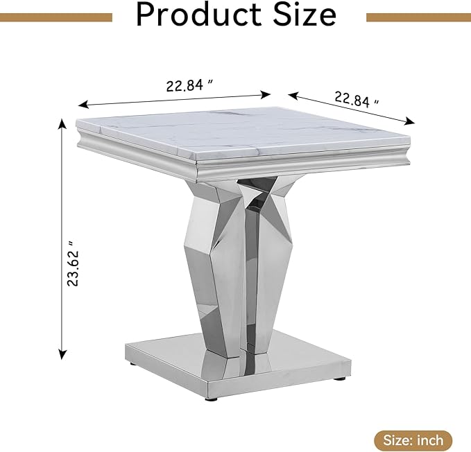 Henf Marble End Table Modern White Faux Marble Sofa Side Table
