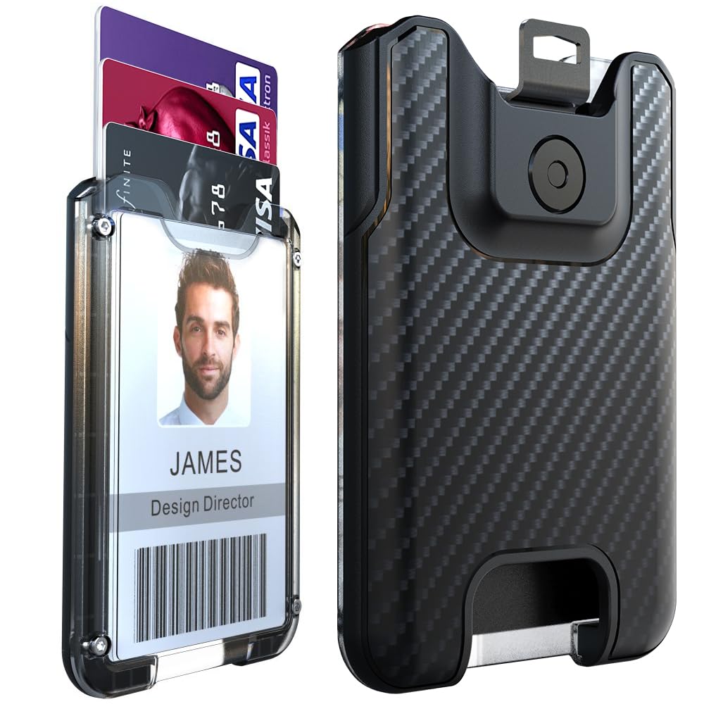 LIUGX Badge Holder, No-Clip Version, ID Card Holder, Durable Polycarbonate (Holds 6 Cards), for Office, Laborer, Police, Work, Black