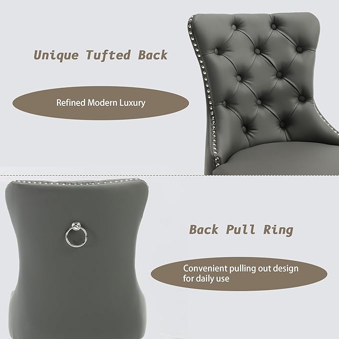 KCC Faux Leather Dining Chairs Set of 4, Upholstered High-end Tufted Dining