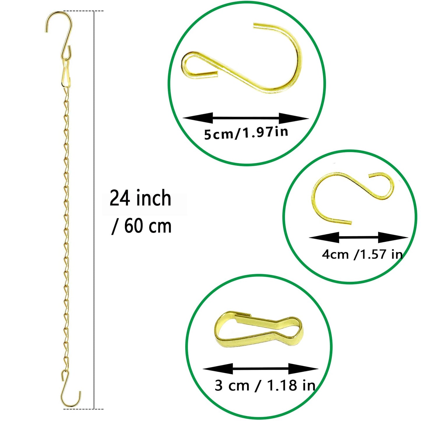 RIFNY Gold Chain for Hanging Plants, 24 Inch Small Plant Chains for Hanging Baskets Kits with Hooks for Bird Feeders Planters Billboards Lanterns Wind Chimes Ornaments Outdoor/Indoor Use (10 PCS)