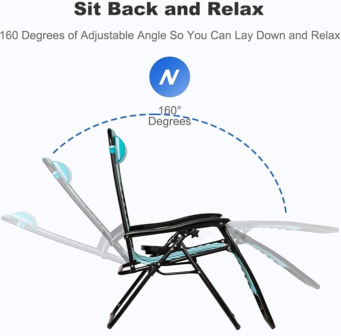 Nazhura Set of 2 Relaxing Recliners Patio Chairs Adjustable Steel Mesh Zero