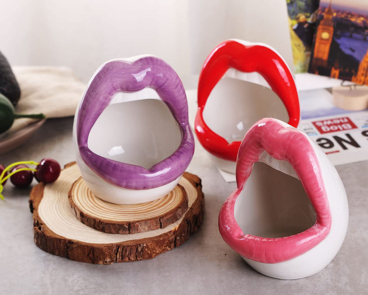 WHJY Sexy Lips Planter Pot, Ceramic Succulent Planter - Pink