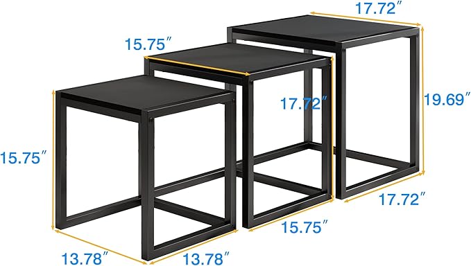 Nesting Table Set of 3 Side Tables, Modern Coffee Table Stacking End Table