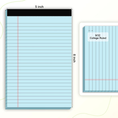 6pcs Small Note Pad 5x8 College Ruled Blue Legal Pads Paper Notepads 6 Pack Study Back Writing Pads 5 x 8 Legal Pads Perforated Narrow Ruled Pads of Paper Blue