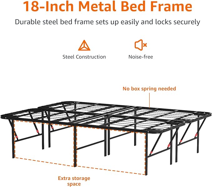 Amazon Basics Bed Frame with Storage, Foldable Metal Platform, Sturdy Steel