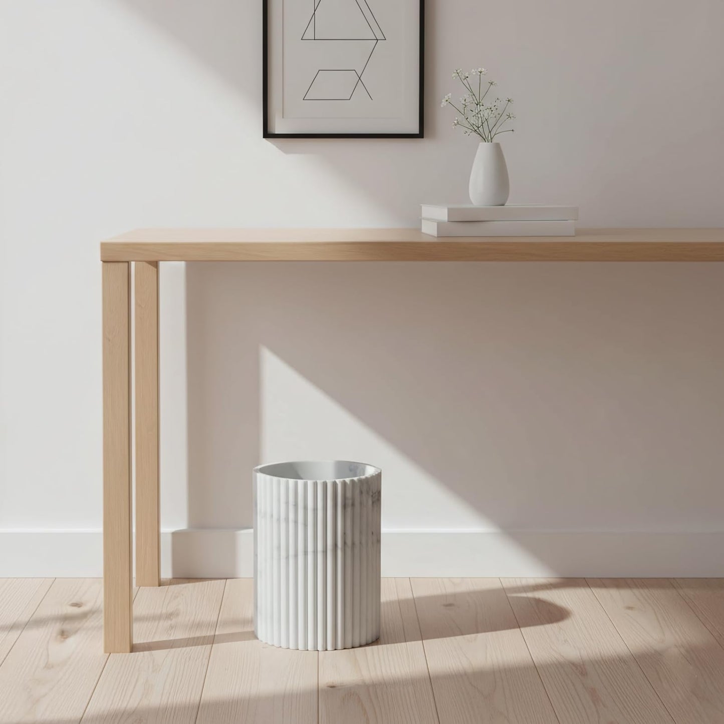 DoveeDosa Marble White Luxury Stone Bathroom Trash Can, Modern Bathroom Office Trash Can, Resin Wastebasket, Garbage Receptacle Bin for Bathrooms, Offices, Powder Rooms, Kitchens (Marble White)