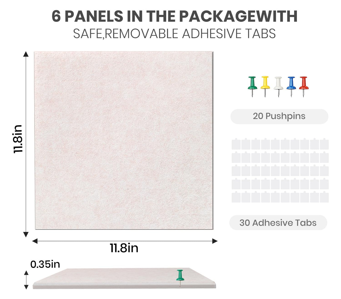 Large Cork Board Alternative 36" X 24" Bulletin Board - 6 Pack Removable Felt Wall Tiles with 20 pushpins, Large Cork Boards for Walls Cork Board for Office Pin Board Tack Board - Oatmeal