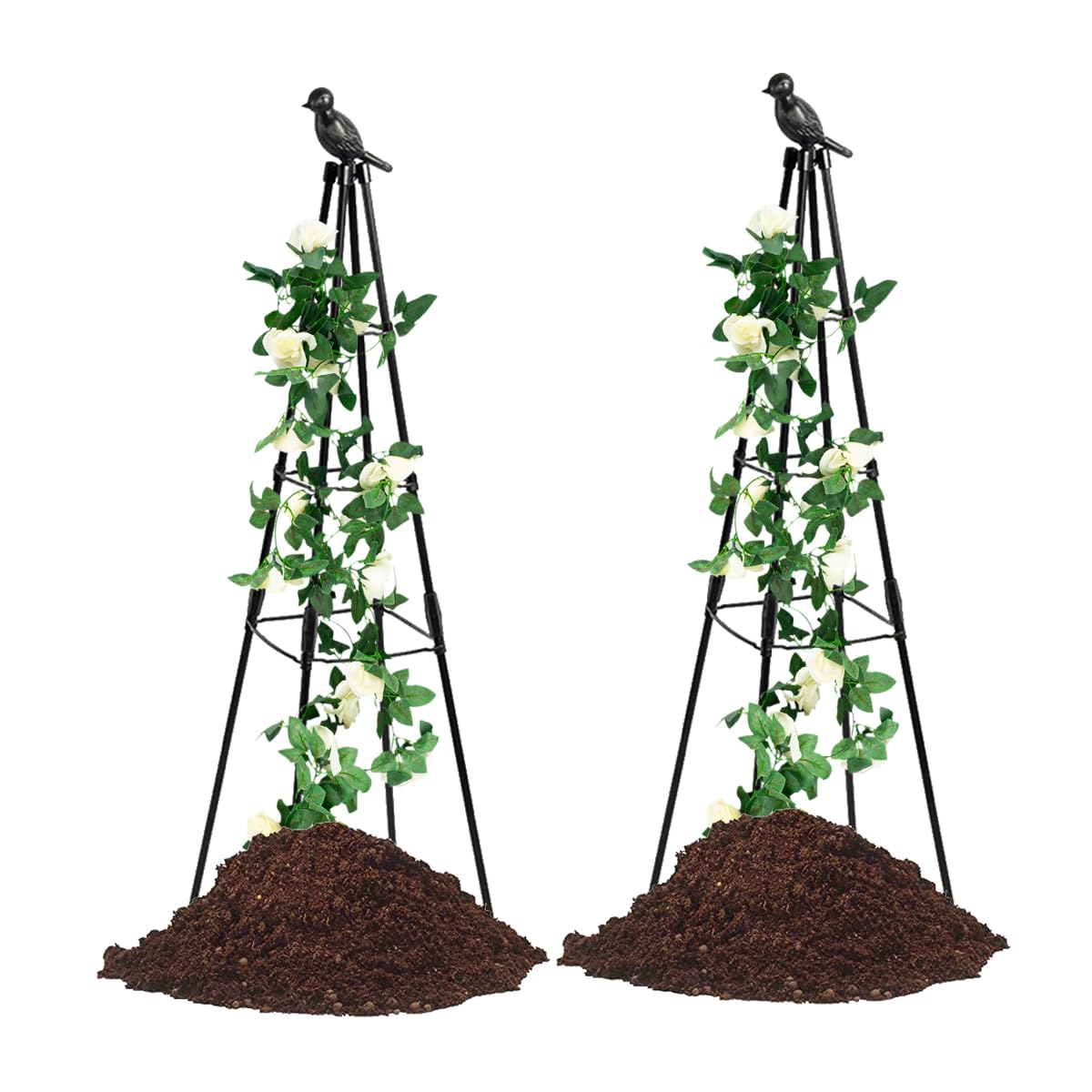 2 Pack Garden Trellis for Climbing Plants,63inch Tall Plants Trellis Support with Adjustable Stake Arms,Plastic Coated Rustproof Metal Pipe Supports for Outdoor Indoor, Potted Plants, Tomato, Rose