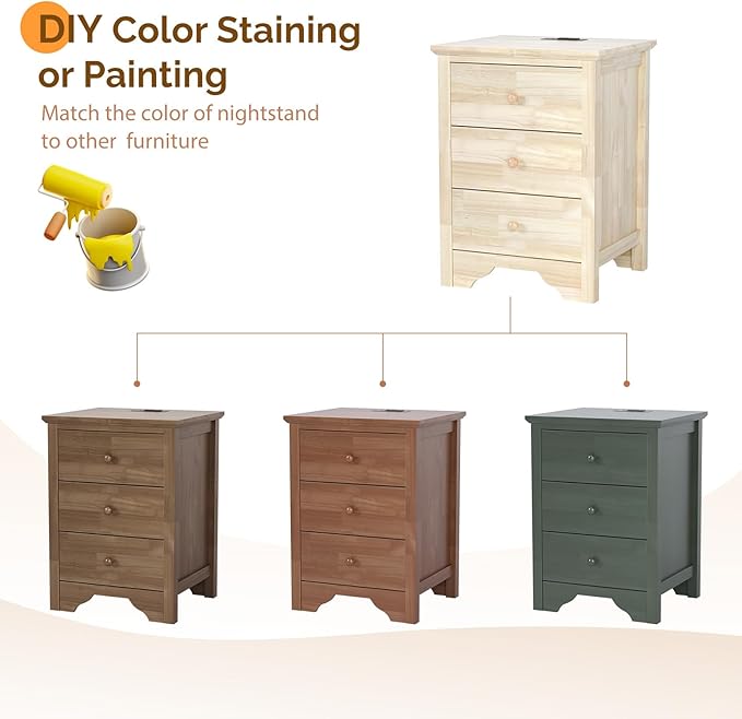 Bonnlo Unfinished Rubber Wood Night Stand Set 2