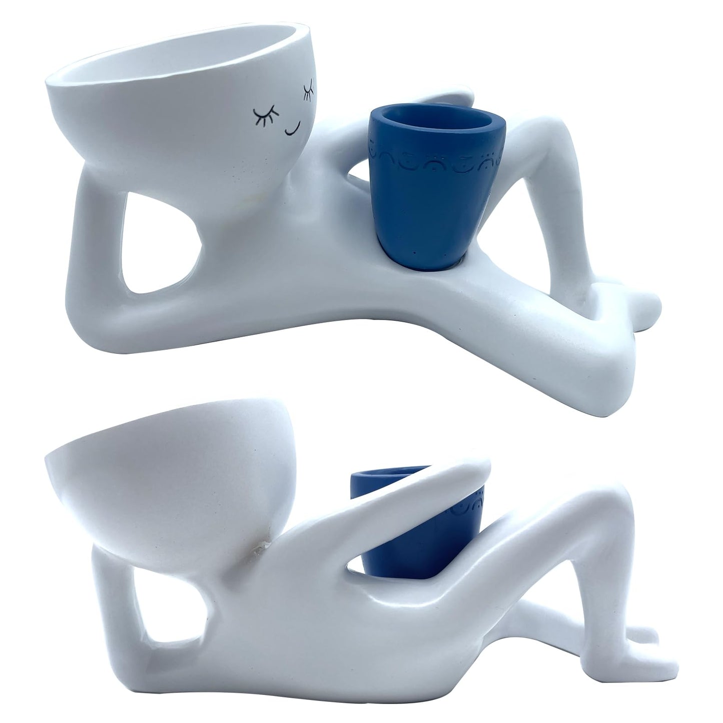 Bivpreom Funny Plant Pots with Drainage Hole，Resin Unique Planters Lying Down Figure，Face Planter Pot for Succulents Cactus