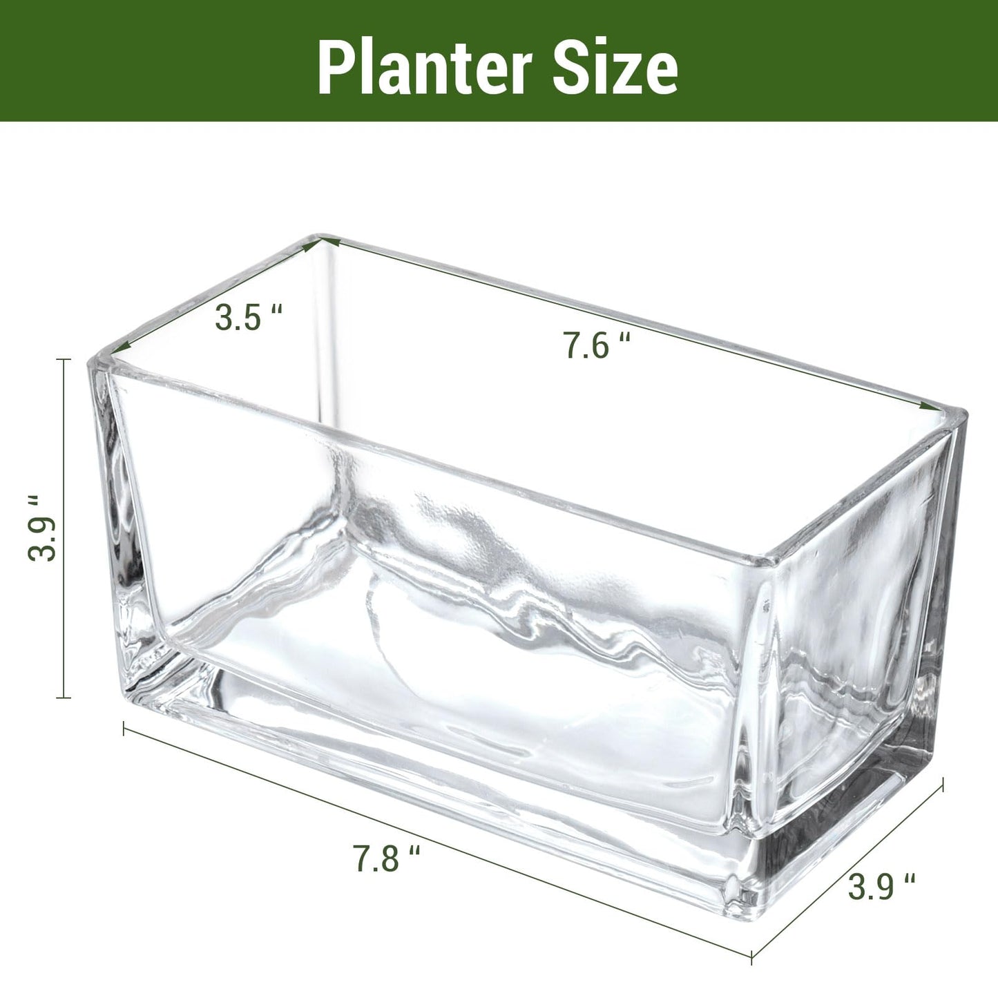 MyGift 7.8 inch Modern Rectangular Glass Vase, Trough Planter, Tabletop Glass Terrarium