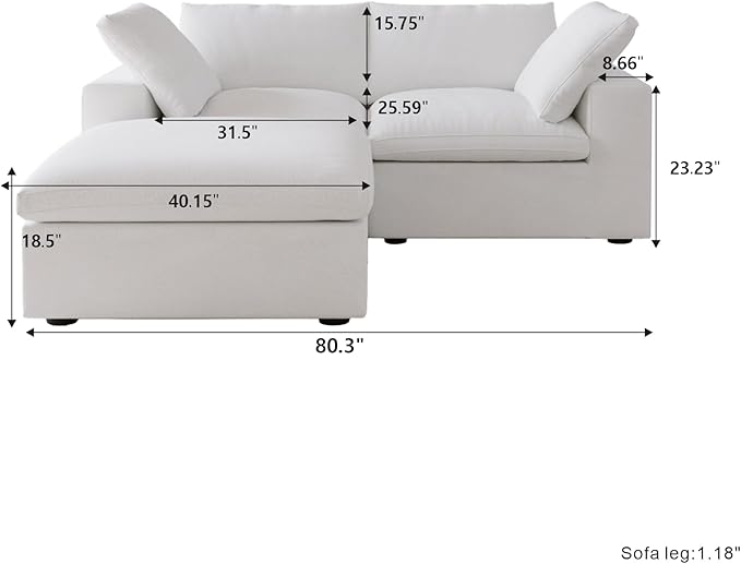 Cloud Modular Sectional Sofa, 80.3" Down Filled Comfort Sofa Couch