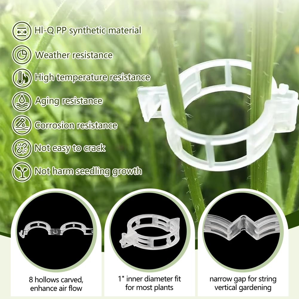 Dovciua 100PCS Plant Support Clips, Plastic Clips for Securing Plants, Plant Fixing Clips for Tomato Vine, Reusable Garden Clips for Climbing Plants, Grape, Vegetable Stems (200, Green)