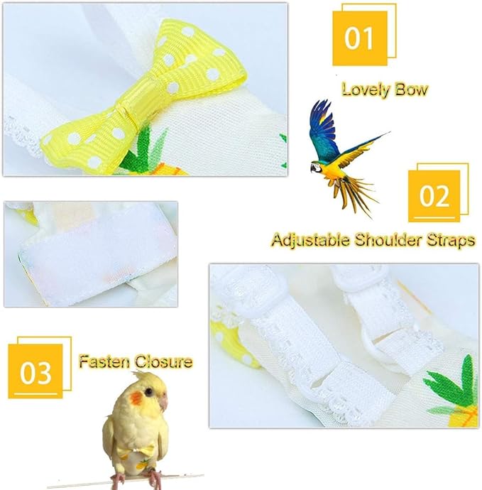 Diaper Flight Suite Liners for Birds Protective Nappy with Waterproof Inner Layer Cute Urine Wet Suit for Parrot Macaw African Budgies Conure Monk Parakeet (XS,Grey)