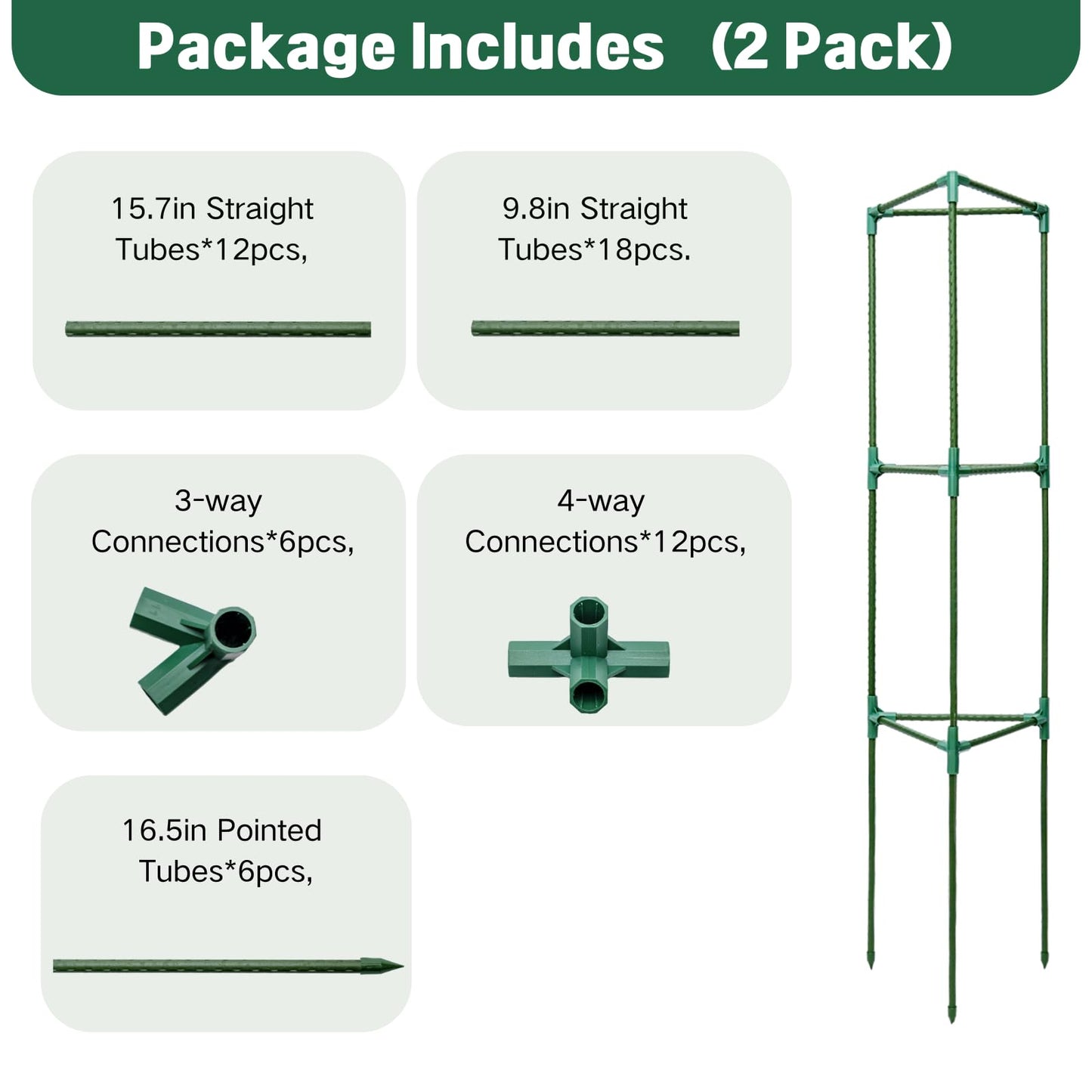 Wikdey Tomato Cages for Garden&Pots, 2 Pack 50" Plant Support Trellis for Tomatoes, Cucumbers, Beans | Heavy-Duty Steel with Rust-Proof Coating | Garden Stakes for Outdoor Indoor Plants