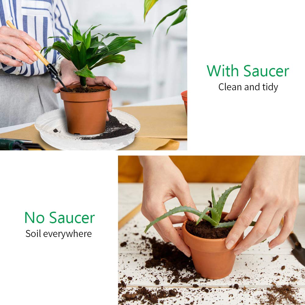 JOYSEUS Plant Saucers - 6 Pack of 13 Inch - Durable Plastic Plant Tray for Flower Pots, Clear Plant Saucer for Indoor Plants Pots & Outdoor Plants (6 Pack)