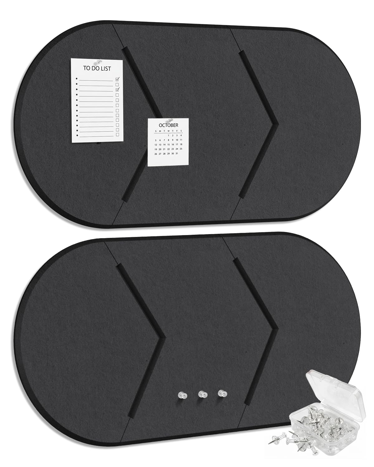 Cork Board Alternative, Felt Bulletin Board for Walls, 2-Pack 23.6"x11.8" Pin Board Wall Organizer with 35 Push Pins, Adhesive Install Wall Decor for Office, Classroom, Home, Desk Accessories
