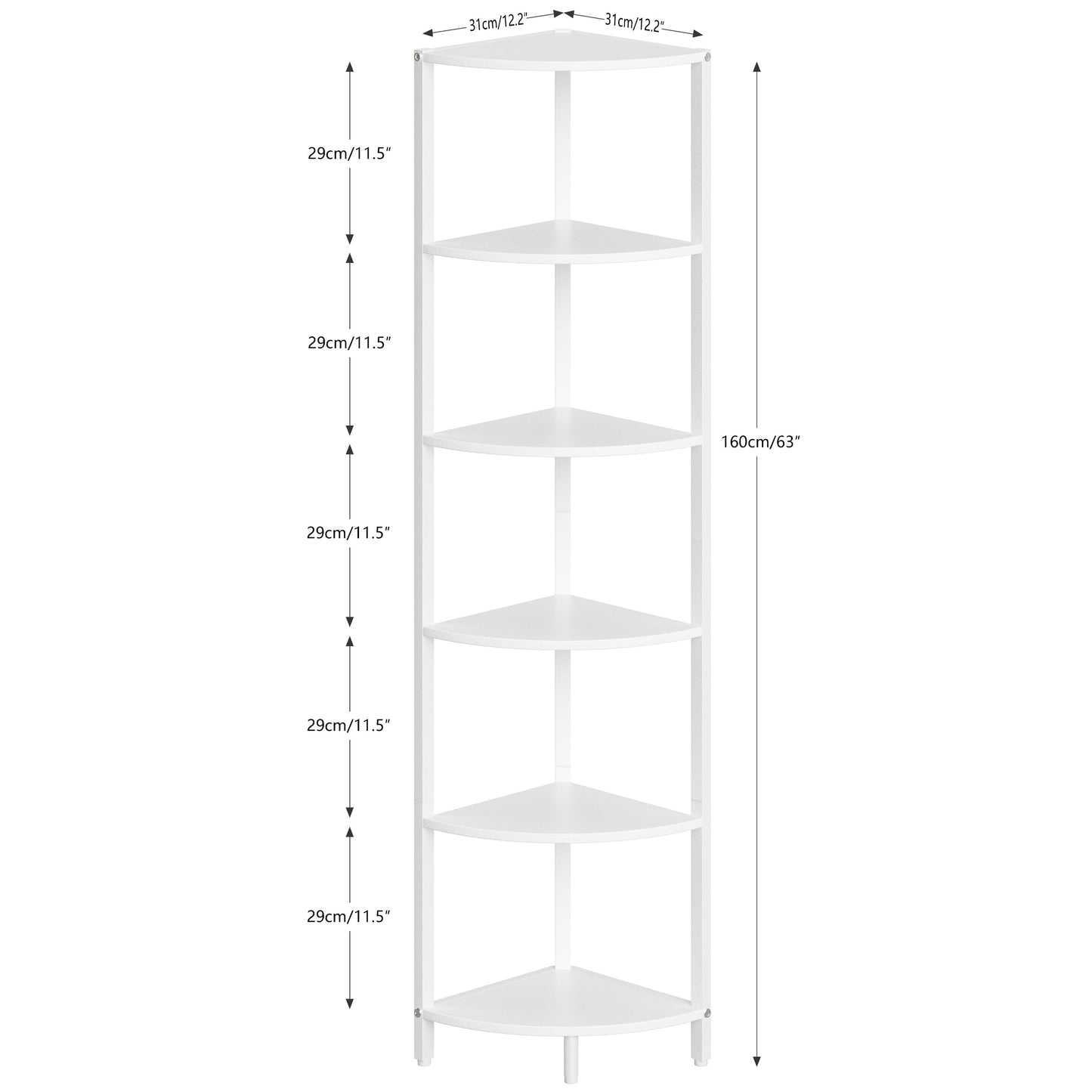 IRCPEN 6 Tier Corner Shelf 63.1" Tall Corner Shelves Stand Ladder Shelf Metal Standing Bookshelf Organizer Display Rack Bookcase Plant Stand Industrial Rustic for Living Room Bedroom White CS-001W1