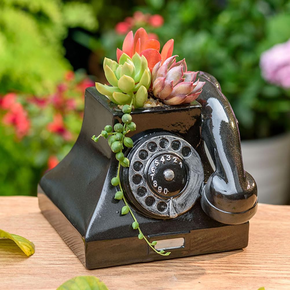 Yardwe 1pc Plant Pot Animal Succulent Planter Pots Telephone Shaper Flowerpot Retro Pot Modern Cute Pots Vintage Pot Garden Flowerpot Outdoor Office Juicy Resin Desk
