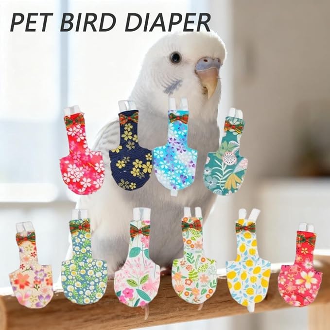 5pcs Bird Diaper Cute Printed Parrot Flight Suit Parrot Nappy Reusable Pigeon Pants Cockatiel Clothes for Parakeet Mini Macaw Budgie Canary for Indoor Outdoor - color1 M