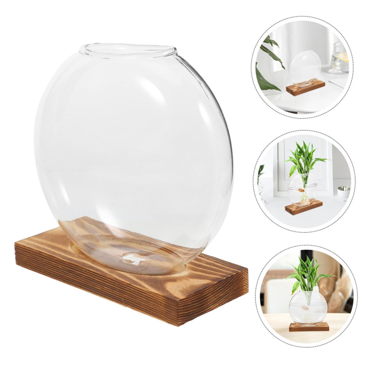 Abaodam 2pcs Hydroponic Glass Vase Propagation Station with Wooden Base, Plant Terrarium for Home Office Balcony, Desktop Glass Pots for Plant Cuttings