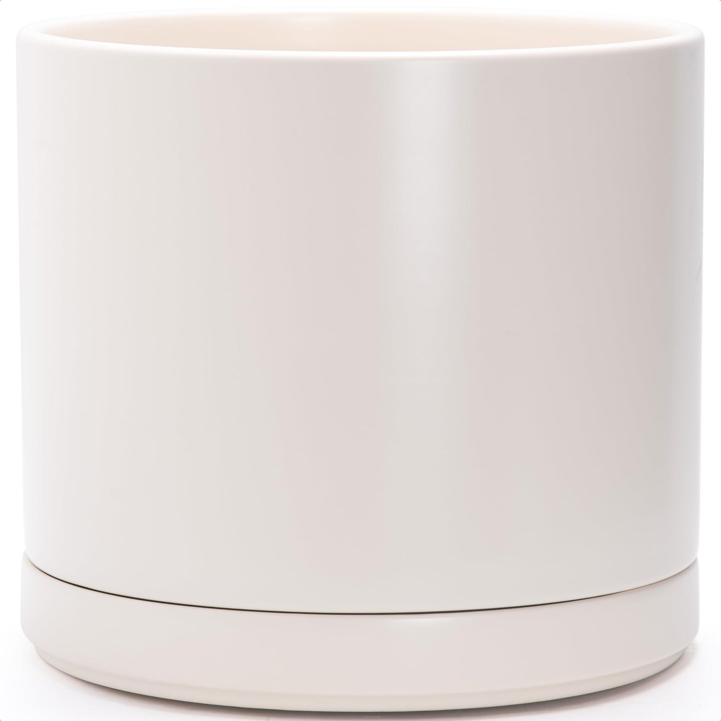 D'vine Dev 16 Inch Ceramic Planter Pot with Drainage Hole and Saucer, Indoor Cylinder Round Planter Pot, Oatmeal, 94-O-H-8