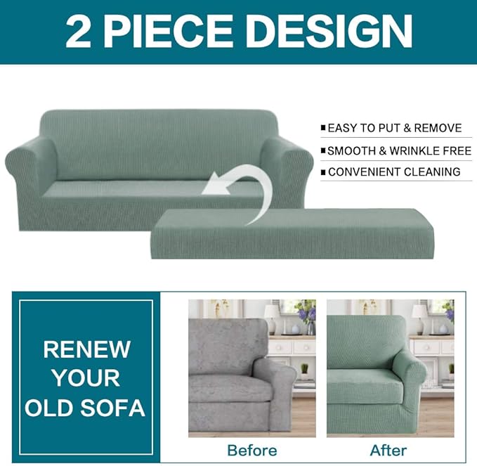 Turquoize Stretch Sofa Slipcover 2 Pieces Sofa Cover Couch Cover