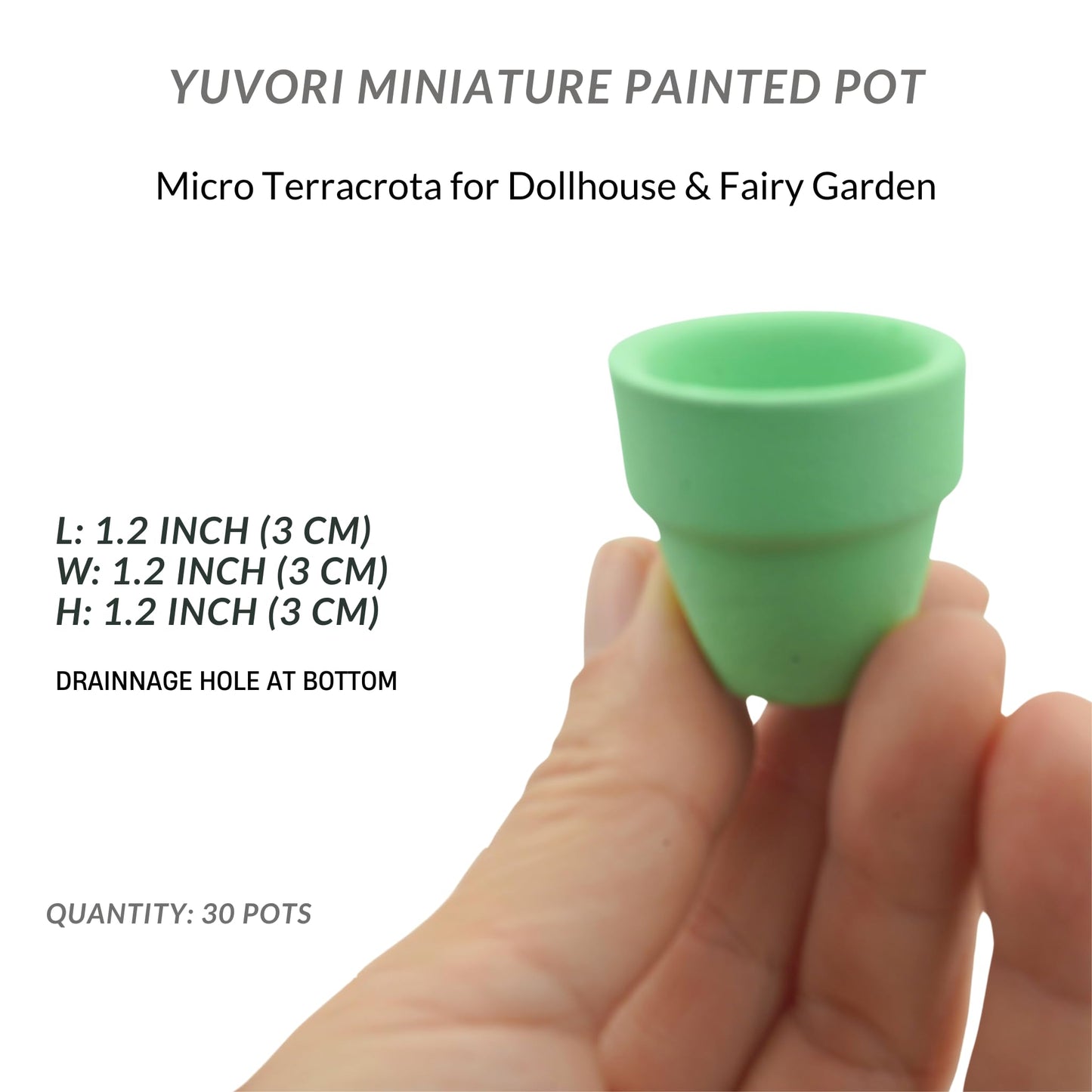 Yuvori Mini Pastel Terracotta Pots for Micro Gardens – 30 Pack, 1.7” Tiny Breathable Clay Planters, Macaron Colors, for Moss, Fairy Gardens, Dollhouses, and Succulents (Painted Grey, 1.2 Inch)