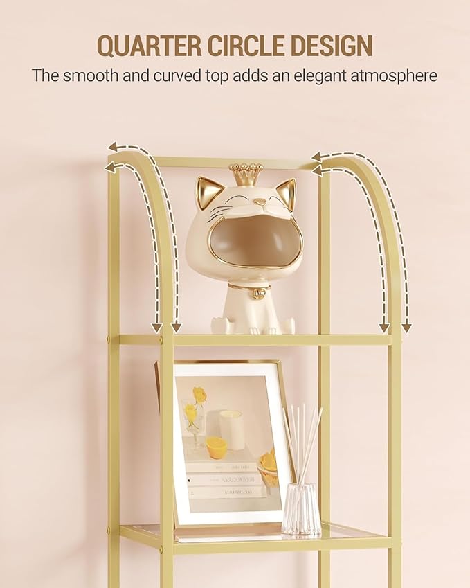 Hzuaneri Bookcase Bookshelf, Tempered Glass Arched Bookshelf