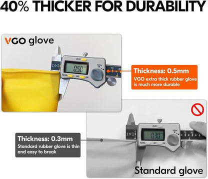 Vgo... 2-Pairs Reusable Household Gloves, Rubber Dishwashing gloves, Extra Thickness, Long Sleeves, Kitchen Cleaning, Working, Painting, Gardening, Pet Care (Size M, Yellow, HH4601)