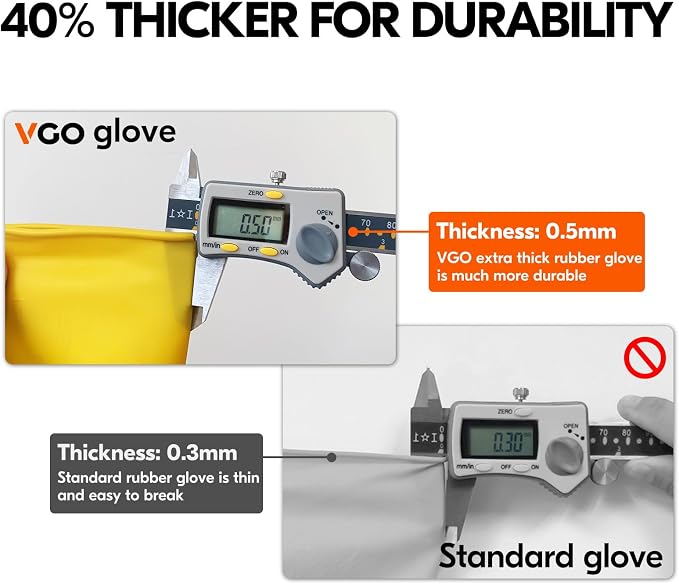 Vgo... 3-Pairs Reusable Household Gloves, Rubber Dishwashing gloves, Extra Thickness, Long Sleeves, Kitchen Cleaning, Working, Painting, Gardening, Pet Care (Size S, Yellow, HH4601)