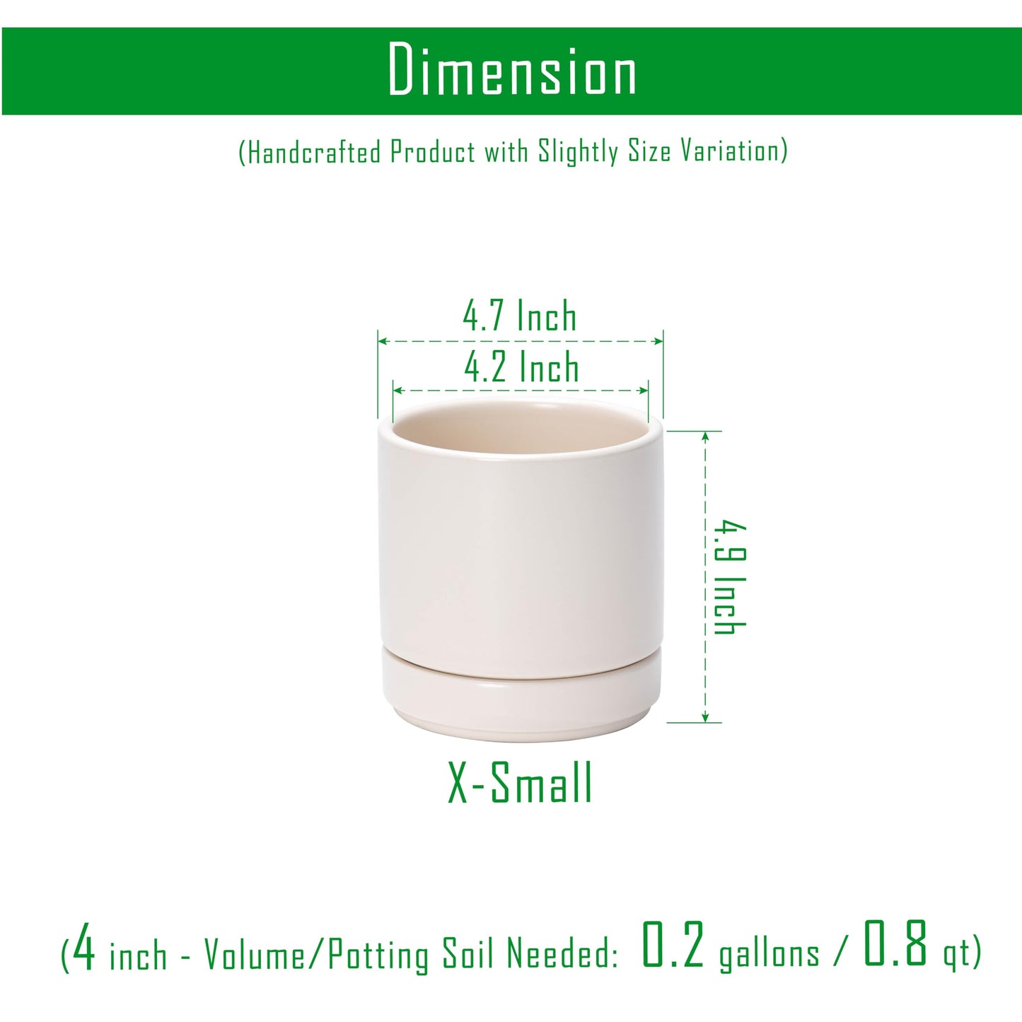 D'vine Dev Set of 4 Small Ceramic Plant Pots, 4.7 Inch Succulent Planter Pot for Plants with Drainage Hole and Saucer, Oatmeal, 94-X-B-8