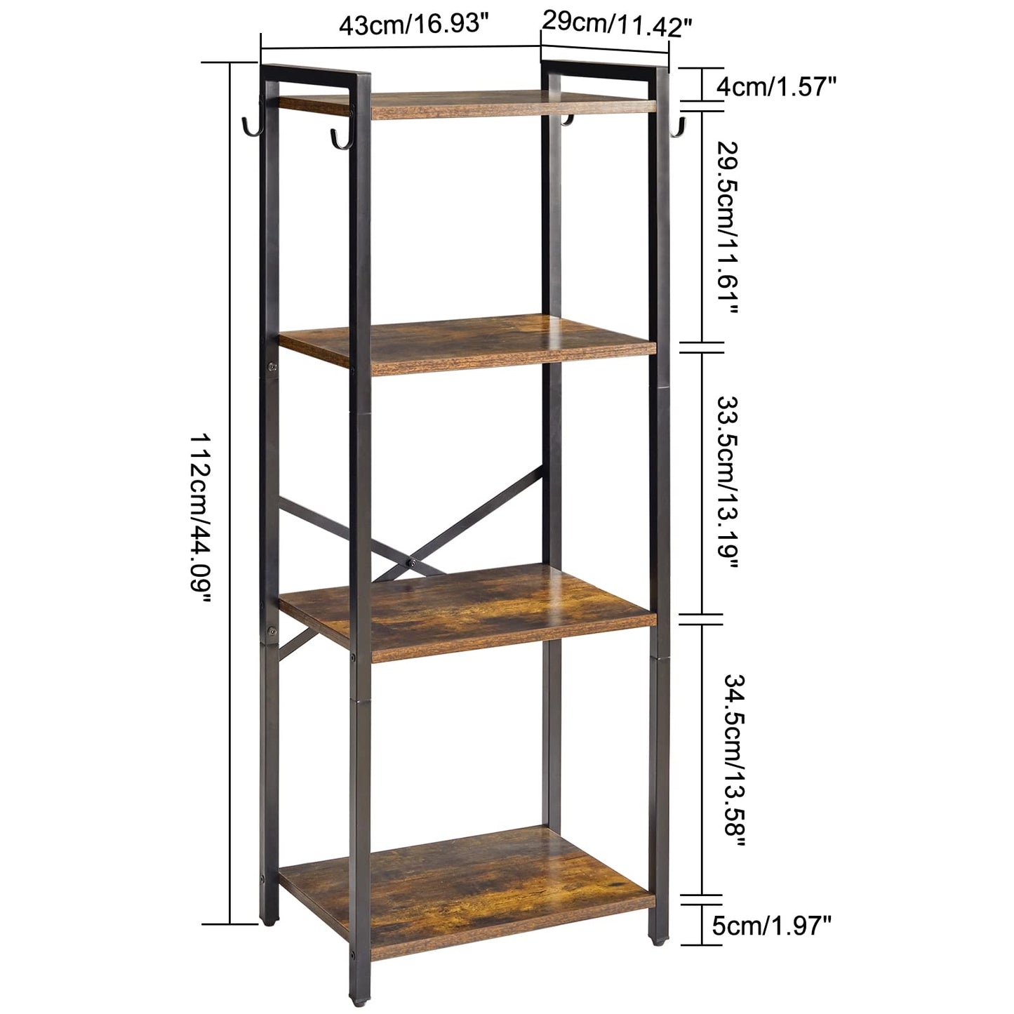 YMYNY Bookcase, 4-Tier Narrow Ladder Bookshelf, Freestanding Shelving Unit, Multifunctional Storage Rack, for Home Office Living Room Bedroom Kitchen, Plant Stand, Rustic Brown, 44*16.9*11.4"UHBC004H